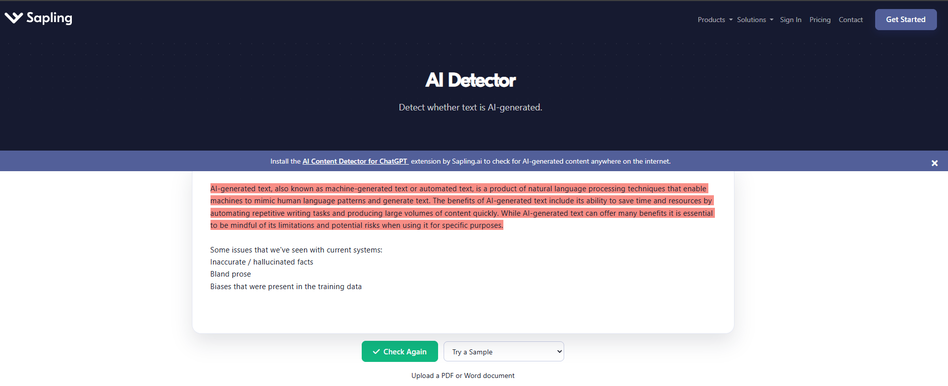 Sapling AI Content Detector